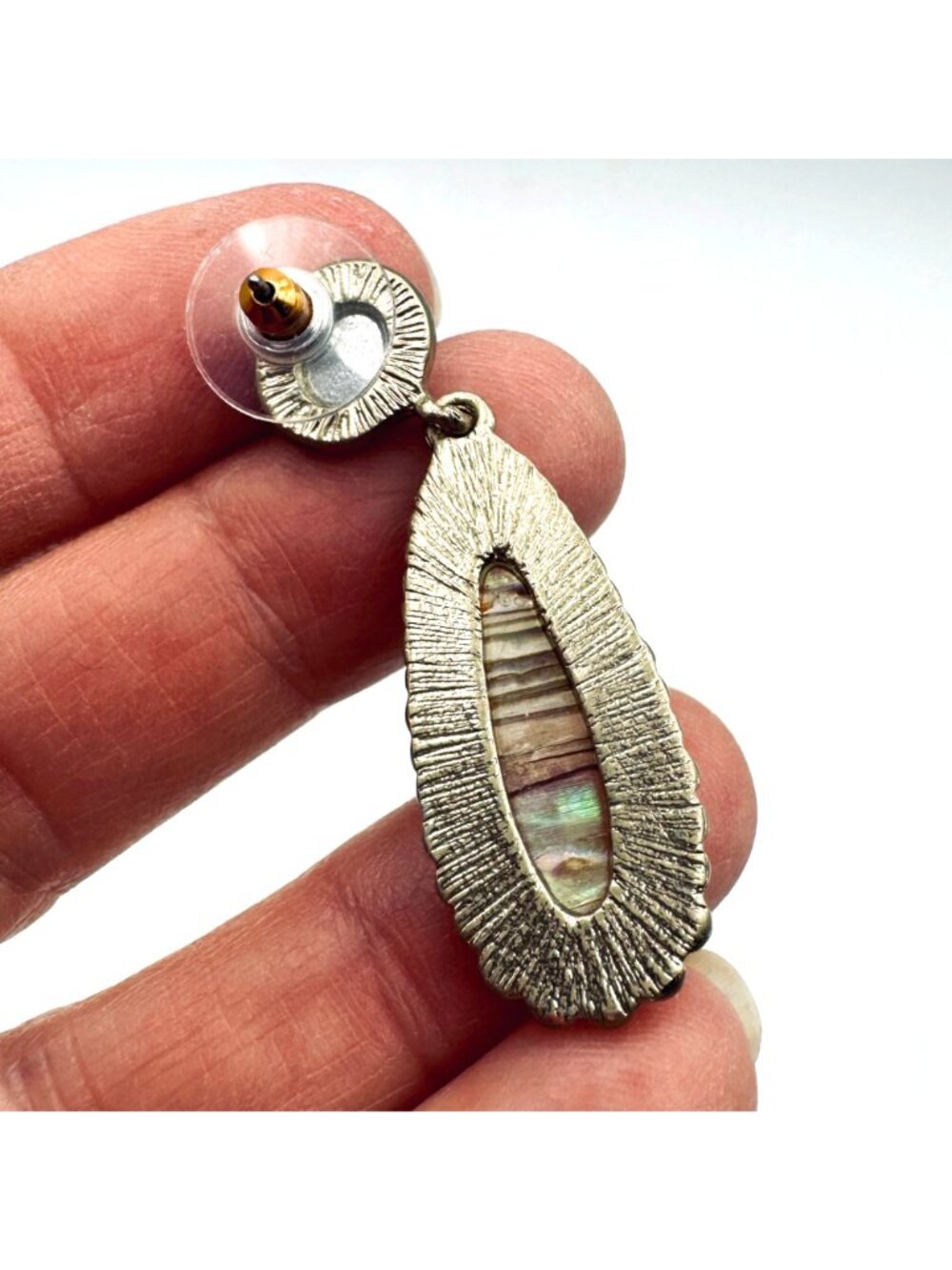 Boho Chic Art Glass Drop Dangle Earrings CZ Pave Trim Gold Washed tests at 12kt - Picture 6 of 8